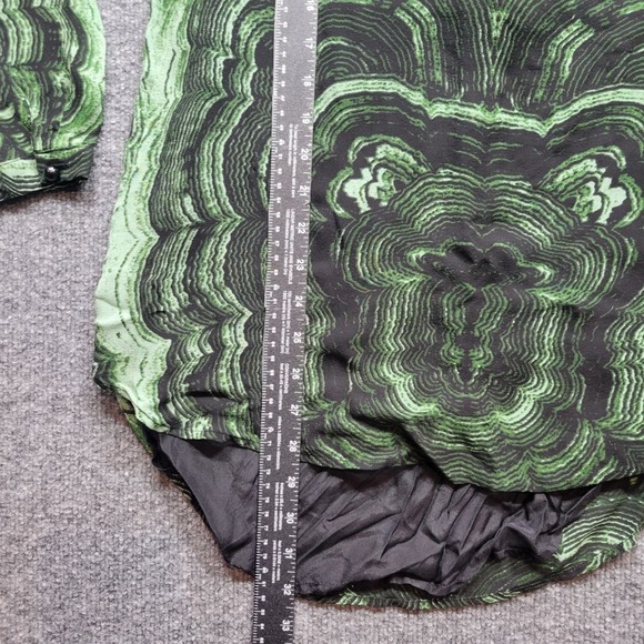 Nieves Lavi Dress Womens 2 Green Black Abstract Print Silk Long Sleeve Cocktail - Picture 5 of 7